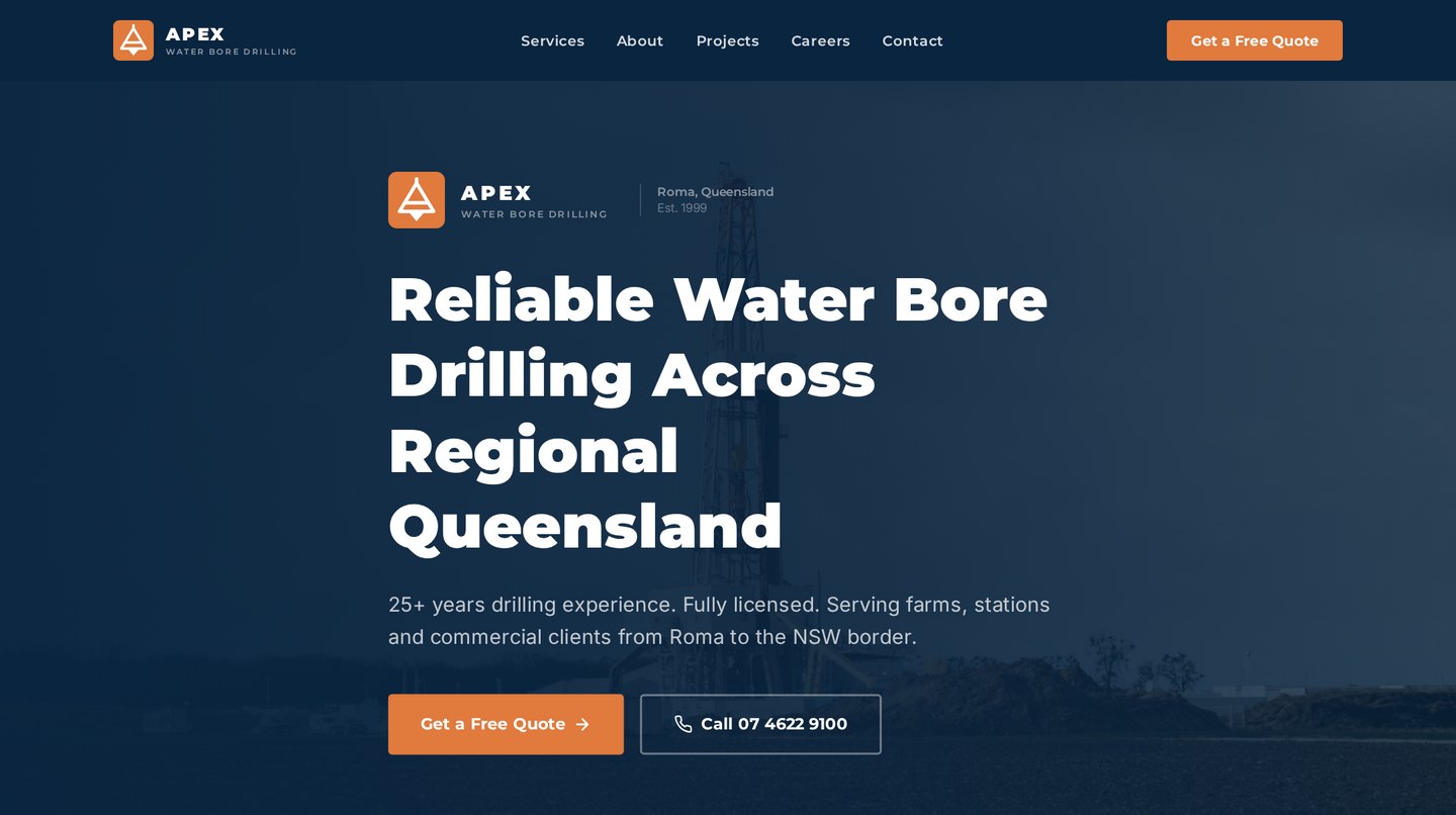 Apex Water Bore Drilling website preview