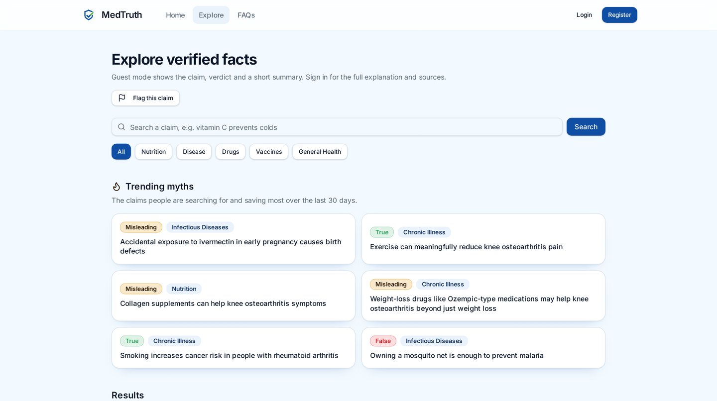 MedTruth Explore screen